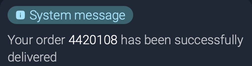 Seller chat system message: Your order has been successfully delivered.